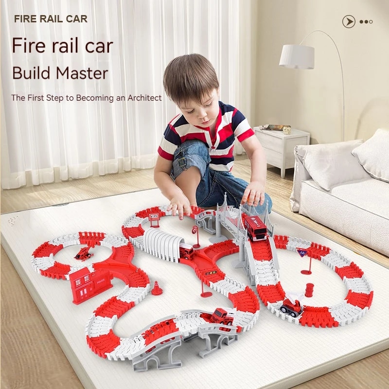 Model Kit Train - Fire Engine Track Assembling Car Engineering